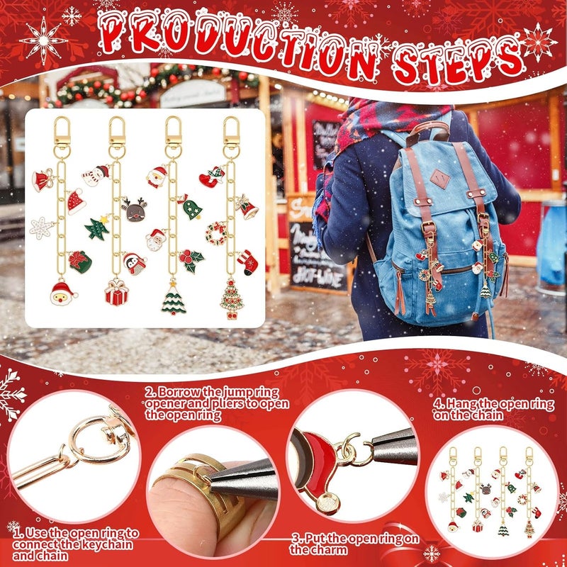 Augsun 189Pcs Christmas Keychain Making Kit, Charm Making Crafts Including 60 Christmas Charms 12 Keychain Clips Hooks 15 Extender Chains 100 Jump Ring and Jewelry Plier for Holiday Gifts - Image 3